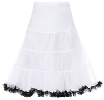 Wikoan 50er Vintage Retro Reifrock Petticoat für Hochzeit Braut Rockabilly Kleid Weiß mit Schwarzer Rüsche XXL