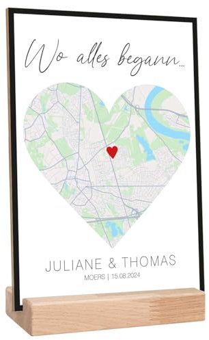GRAVURZEILE Personalisiertes Bild auf Holz - Wo alles begann - Mit deinem Wunschort - Ideal als Hochzeitsgeschenk - Personalisierte Geschenke für Frauen - Geschenk zum Jahrestag - Bunt