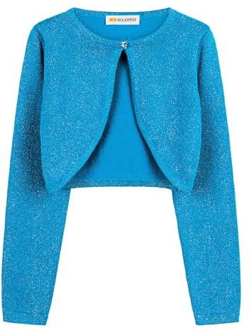 Bolerose Mädchen Glitzer Bolero Langarm, Türkis, 7-8 Jahre