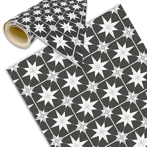 DECORA TU MUNDO - Alfombra Cocina Lavable Antideslizante - Hidraulica- Alfombra vinilica Cocina para Salon - Baño - Pasillo o Terraza - Vinilo Ideal para Exterior (Estrella Oscura 180x60 cm)