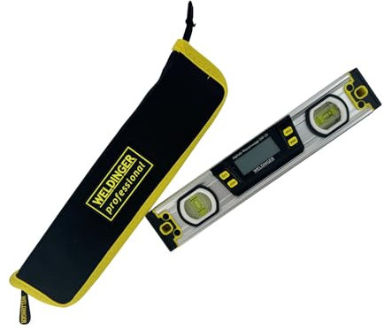 WELDINGER DW25 Digitale Magnet-Wasserwaage 25cm in Tasche mit Winkel-Messfunktion und LCD-Display