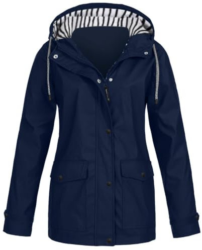 Generisch Pluie en plein air Coupe-vent Imperméable Veste solide pour femmes avec capuche Plus Manteau pour femme Manteau Femme Argent, Marine, XXL