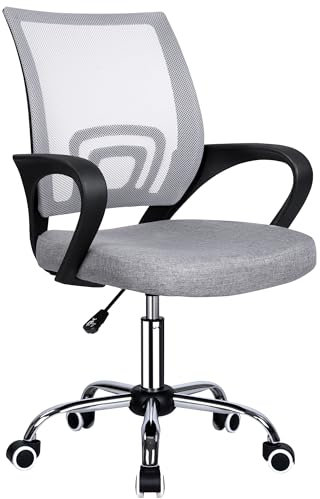 T-LOVENDO.ES Silla de Oficina o Escritorio Ergonómica con Ruedas y Soporte Lumbar. Juvenil. Altura Regulable. Color Gris