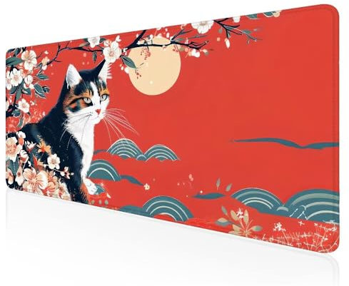 Tapis de Souris Gamer Chat de dessin animé Grand Tapis de Souris XXXL de Jeu Avec Bords Surpiqués et dos Antidérapant, Sous-Main pour Clavier et Souris, Tapis de Bureau Multifonctionnel 60x30 CM F-157