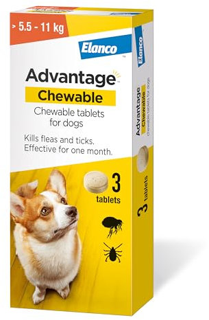 Advantage Chewable 225mg Chewable Tablets for Dogs >5.5-11kg (3 pack), Flea and Tick Treatment, Fast Acting Kills Fleas Within Hours, Prevention Lasts For A Month, Easy To Administer