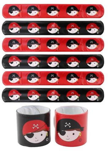 com-four® 6x Schnapparmband Pirat - Mitgebsel für 6 Kinder - Giveaways beim Kindergeburtstag - Goodies für Piraten-Party - Klackarmband - Schlagarmband [Auswahl variiert] (Set 01 - 6-teilig)