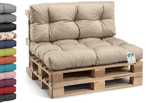 Gutekissen® Palettenkissen Wetterfest, Gartensofakissen, viele Farben und Größen PPI (Sitzkissen 120x60, Beige-wasserfestes)