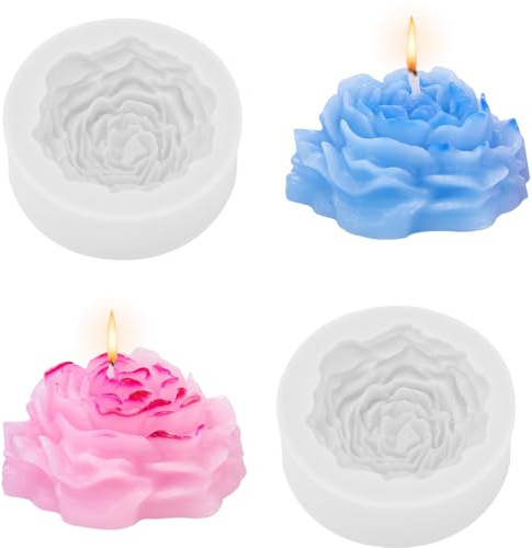 2 stampi in silicone per candele, peonia, fiori, candele in silicone 3D, per fai da te (trasparente)