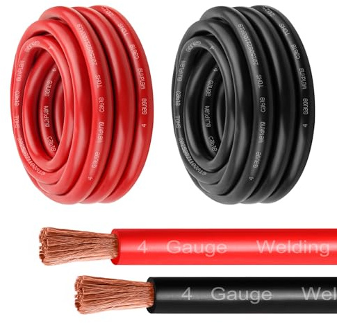 MOOKEERF 4 Gauge Battery Cable - 5FT Red + 5FT Black 4 AWG Welding Cable Flexible Stranded Oxygen-Free Pure Copper Wire for Automotive, Battery, Inverter, Solar, Marine and Generator