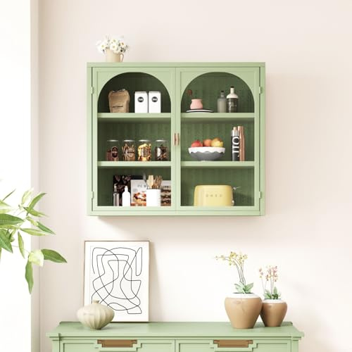 QMTXBYJ Hängeschrank Küchenschrank,70cm Wandschrank mit 2 Glastüren und Abnehmbaren Regalen,Badschrank Hängend,Hängend Aufbewahrungsschrank für Küche Bad,Badezimmer,Wohnzimmer,70x23x60cm