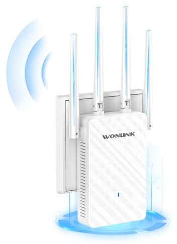 WONLINK Repetidor WiFi, 1200Mbps Amplificador Señal WiFi Doble Banda 5G/2.4G con 4 Antenas Externas, 3 Modos(Repetidor/Router/Ap), Puerto Ethernet, WPS/MU-MIMO, Luz Indicadora