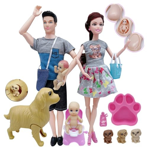 Licsaliwe Maison de poupée, Ensemble Familial, poupée Enceinte avec bébé Papa, Jouets d'imitation sûrs pour Enfants