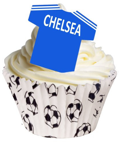 12 Edible T Shirt Decorations - Great for Chelsea Fans - Perfectly pre-Cut Wafer just pop Them Out The Packaging and top Them on Your Cake - Pack of 12 - by CDA Products Ltd