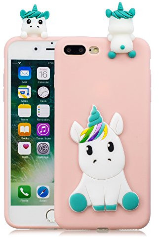 HopMore Kawaii Einhorn Handy Hülle für iPhone 7 Plus - Silikon 3D Tier Muster Bumper Design Ultra Dünn Slim Schutzhülle Case Cover - Rosa Einhorn