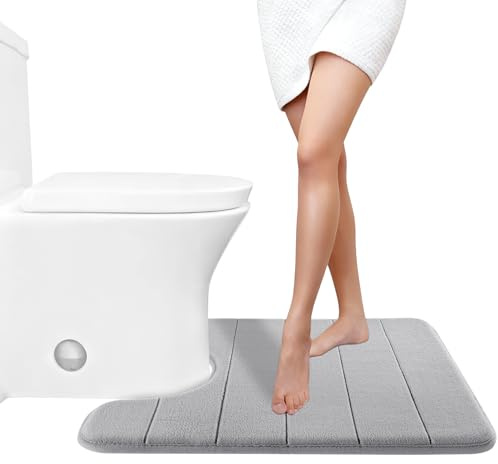 Yimobra Memory Foam Toilet Bath Mat U-Shaped, Commode Contour Rug, Soft and Comfortable, Super Water Absorption, Non-Slip, Thick, Machine Wash and Easier to Dry for Bathroom, 24 X 20 Inches, Grey