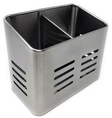 Space Home - Égouttoir à Couverts - Porte-Ustensiles de Cuisine Double - Acier Inoxydable - Argent