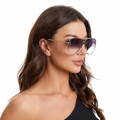 Cute Oversized Aviator Sunglasses Womens Trendy 2026 Big Gold Trim Sunnies