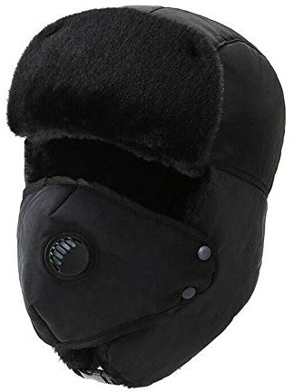 ZGHYBD Unisex Warm Winter Trapper Trooper Hat，Men Trapper Bomber Warm Russian Trooper Fur Earflap Winter Ski Hat Cap Face Warm，Hat Outdoor Fishing Ski Skating Cycling Black