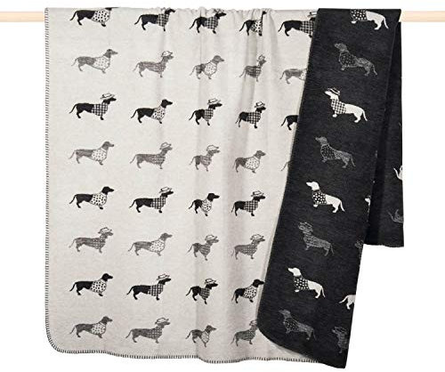 PAD - Dackel - Hund - Decke - Kuscheldecke - Grau - 150 x 200 cm - Wendedecke - Material: 60% Baumwolle, 40% Polyacryl