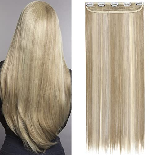 S-noilite Fashion 26 Inches (66cm) Half Full Head One Piece 5clips Clip in Hair Extensions Long Straight Extension Ash Blonde & Bleach Blonde