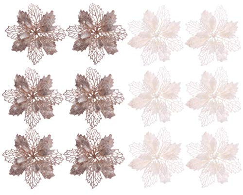 Amosfun 12 Stück Christbaumschmuck Glitter Poinsettia Weihnachtsschmuck Baumschmuck Weihnachtsanhänger Künstliche Weihnachten Blumen Deko für Weihnachtsbaum Weihnachtskranz