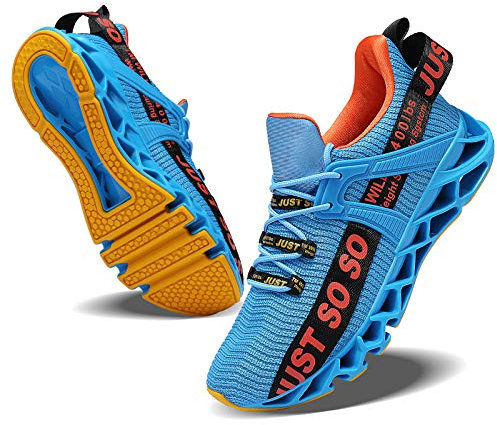 JSLEAP Herren Sneaker Atmungsaktiv Leichtgewicht Sportschuhe Laufschuhe Wanderschuhe Outdoor Schuhe (2-Blau/Orange,43 EU/265 CN)