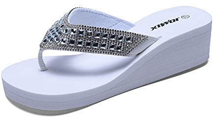 JOMIX Ciabatte Infradito Donna Estive Eleganti Gioiello con Zeppa Alte Platform Mare Spiaggia Piscina Casa Comode Morbide SD2566 (Bianco, 37)