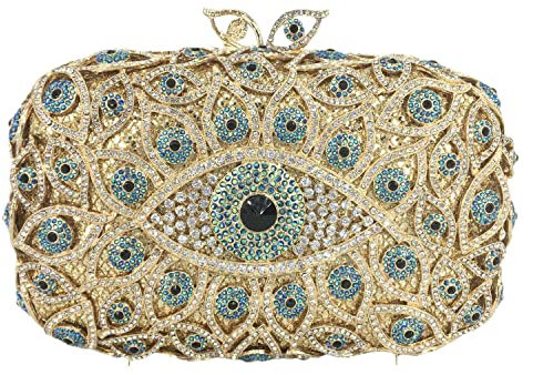 Boutique De FGG Evil Eye Clutch für Damen, Glitzer-Abendtasche, Kristall, Clutch, Party, Abendessen, Strass, Handtasche, Mini, 438 Green AB, Small