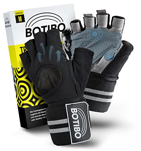BOTIBO Fitness Handschuhe – Unisex Trainingshandschuhe [S, M, L, XL] – Sporthandschuhe volle Finger – Krafttraining Handschuhe mit Handgelenkstütze – Atmungsaktiv & Anti-Rutsch