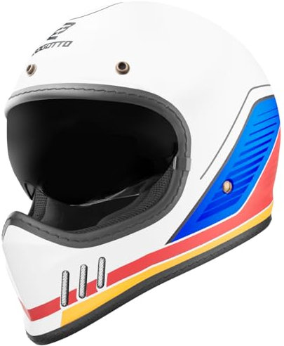 Bogotto FF980 EX-R Caferacer Cross Helm, weiß/blau/rot, L