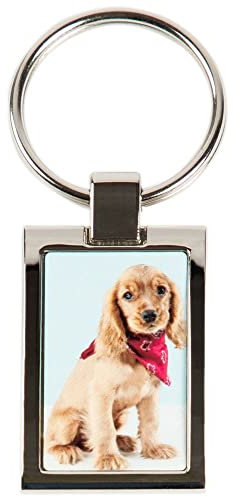 Porte-clefs métal argenté Rectangle avec Photo imprimée – Porte-clé Rectangle Lisse personnalisé Photo – Porte Clef Personnalisable en Acier Brillant