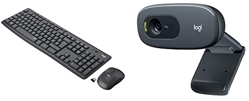 Logitech MK295 Wireless Mouse & Keyboard Combo – SilentTouch Tech- Black & C270 HD Webcam, HD 720p/30fps, Widescreen HD Video Calling, HD Light Correction- Black