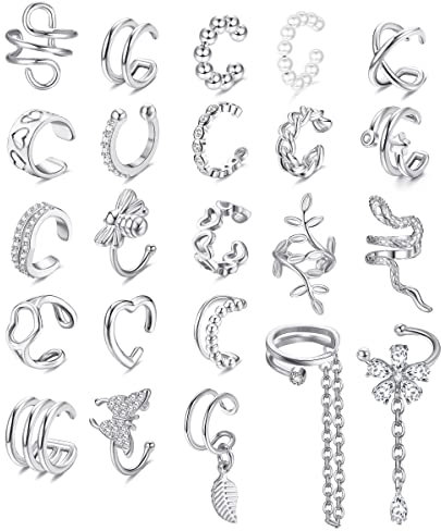 ADRAMATA 23Pcs Ear Cuff für Damen Ohrclips Damen Ohne Ohrlöcher Schlangen Schmetterling Fake Helix Knorpel Ohrringe Ohr Manschetten Ohrklemme Fakepircings Gold Silber Ohrringe Non Piercing