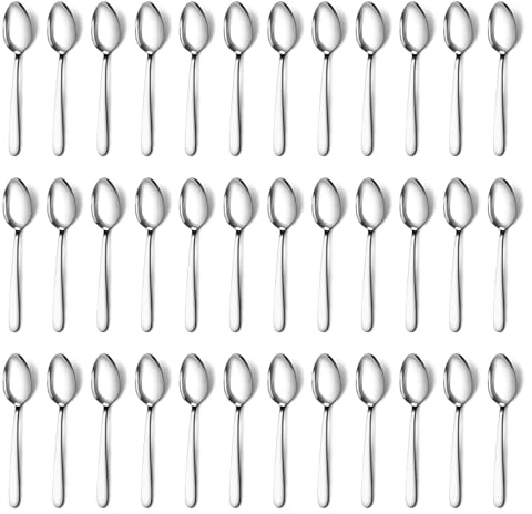 Pleafind 36 Pieces Teaspoons Set (6.2 inch), Spoon Silverware, Stainless Steel Tea Spoons, Mirror Polished Small Teaspoon, Dessert Spoons for Home, Kitchen, Restaurant, Dishwasher Safe