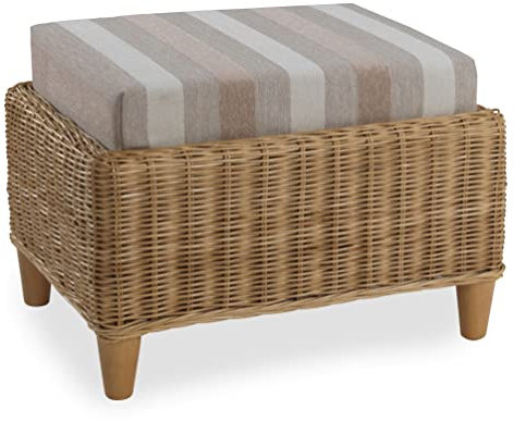 Desser Seville Footstool – Footrest with Cushions and Storage Compartment – Luxury Cane Rattan Indoor Conservatory Furniture – Aquaclean Duke Beige Stripe Fabric – Dimensions: H47cm x W66cm x D55cm
