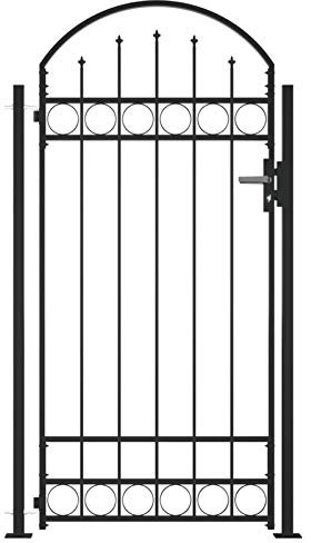 JUNZAI Fence Gate with Arched T O P and 2 Posts 105x204 cm Black,Garden Gates High galvanised wrought iron metal swing gate
