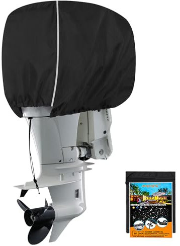 AXPQHL Außenborder Abdeckung-Halbabdeckung, robuste 600D wasserdichte Oxford-Gewebe-Bootsmotorabdeckung, Außenborder Schutzhülle mit reflektierenden Streifen, Schwarz (15-45hp)