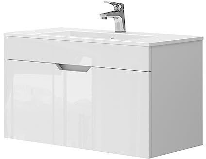 Vicco Badmöbel-Set Stefanie, Weiß Hochglanz, 2 Teile, Unterschrank 80 cm
