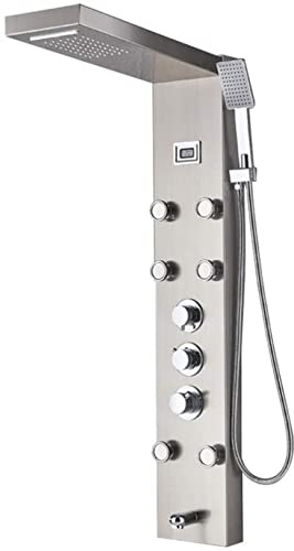 Système de douche baignoire noire douche mélangeur thermostatique panneau de douche cascade jets de massage colonne de douche robinet de douche tour de douche ensemble de douche noir brossé décoration