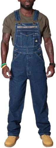 MANGGUO Jeans-Latzhose für Herren Arbeitsoverall mit Entspannter Passform Verstellbaren Trägern und Mehreren Werkzeugtaschen