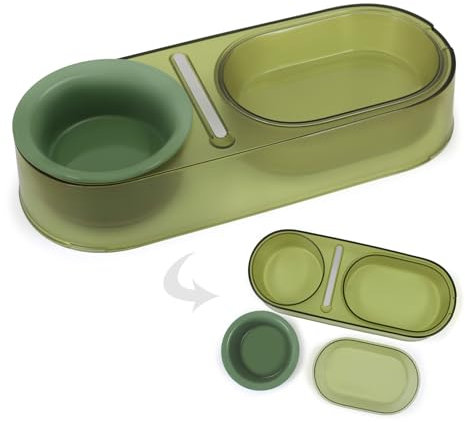 SONGWAY Gamelle Chat Céramique - Double Bol pour Chats et Petits Chiens, Gamelles Chats Porcelaine pour Nourriture et l'eau, Assiette Chaton Ecuelle Chat, Vert