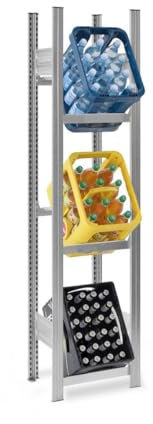 PROREGAL Getränkekistenregal Stecksystem | Grundregal | HxBxT 175x50x30cm | Fachlast 100kg | 3 Ebenen für 3 Getränkekisten | Verzinkt
