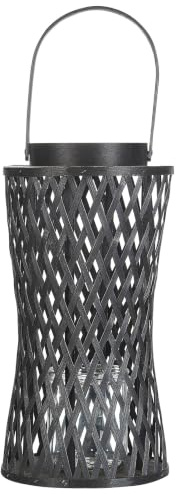 Dekorative Laterne Bambusholz schwarz mit Glaseinsatz 38 cm Boho-Stil Mactan