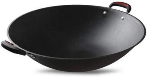 CGLTD Wok noir avec poignée robuste en métal soudé qui ne se desserre pas Wok classique anti-adhésif 49 cm