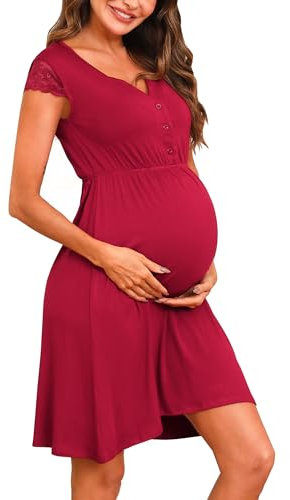 Nieery Chemise de Nuit de maternité Femme Enceintes avec boutonnière vêtements de Nuit en Dentelle pour la Grossesse Chemise de Nuit d'allaitement avec Boutons vêtements de Nuit d'allaitement