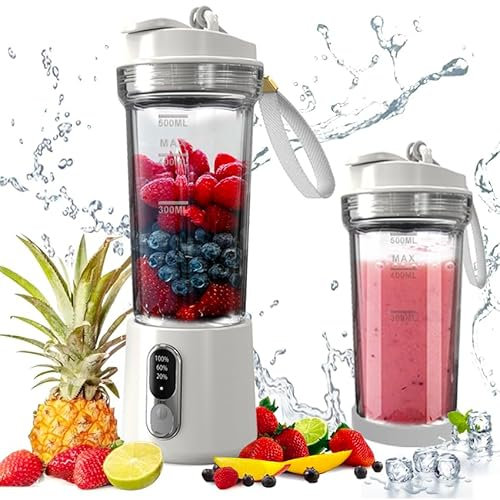 QIANCHEN® Blender Smoothie Maker, USB Standmixer,Mini Portable Blender, Portable Blender, Smoothie Maker to Go, Stand Mixer 500 ml, BPA-Free, Leistungsanzeige & Skalierungstabelle