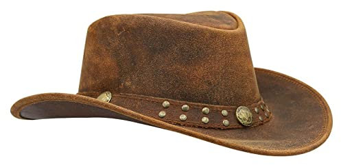 Australischer Cowboy-Lederhut, Steampunk, Halloween, Unisex, Erwachsene, für Damen und Herren, formbar, Outback, Western-Stil, breite Krempe, Braun, XXL