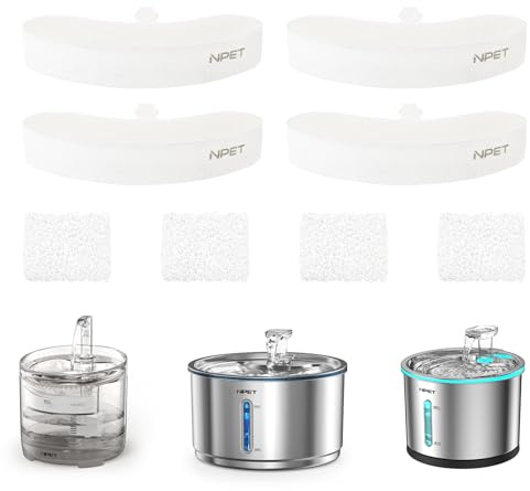 NPET Upgraded Design 4 Pack Replacement Filters for WF050/WF100 Cat Water Fountain and WF210 Stainless Steel Pet Water Fountain Cat Water Dispenser, WF050TP-FS03