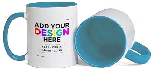 Gift Hub Personalised Mug | Coffee Cup with Coloured Handle and Inner | Any Photo or Text | Custom Coloured Cups for Birthdays, & Occasions | Ceramic Mugs Available in Ten Colours | Light Blue