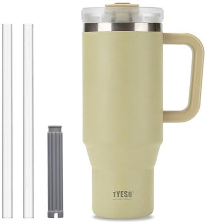 Reise-Kaffeebecher mit Griff, 1200 ml Becher mit abschließbarem Deckel, isolierte Edelstahl-Wasserflasche mit Strohhalm, auslaufsicherer Reisebecher für Getränke